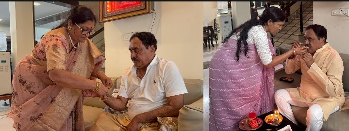 మాజీ మంత్రి ఎర్రబెల్లి దయాకర్ రావు కు రాఖి కట్టి ఆశీర్వదం తీసుకున్న సోదరీమణులు  బియ్యాల నళిని దేవి , తక్కేళపల్లి  వారిజా  