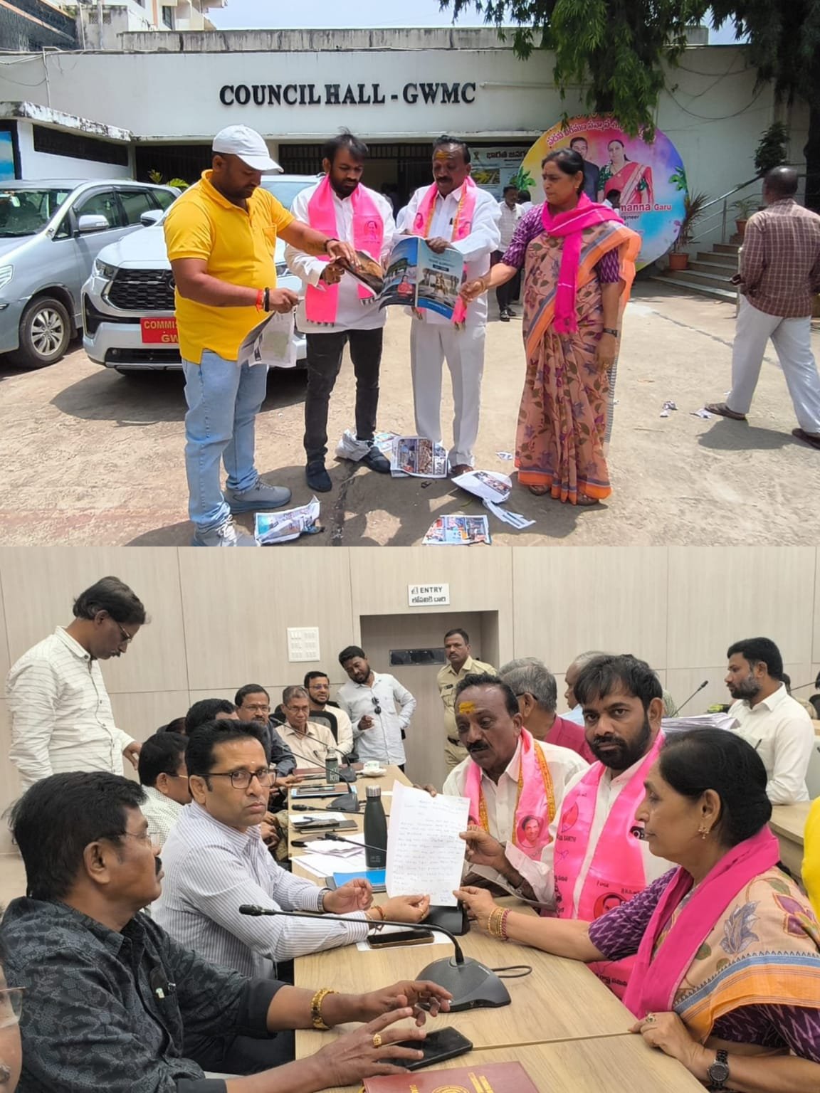 సావనీర్‌ బుక్‌ను వెనక్కి తీసుకోవాలి*  *జీడబ్ల్యూఎంసీ సావనీర్‌పై బీఆర్‌ఎస్‌ నేతల ఆగ్రహం పుస్తకాన్ని చింపివేసి నిరసన