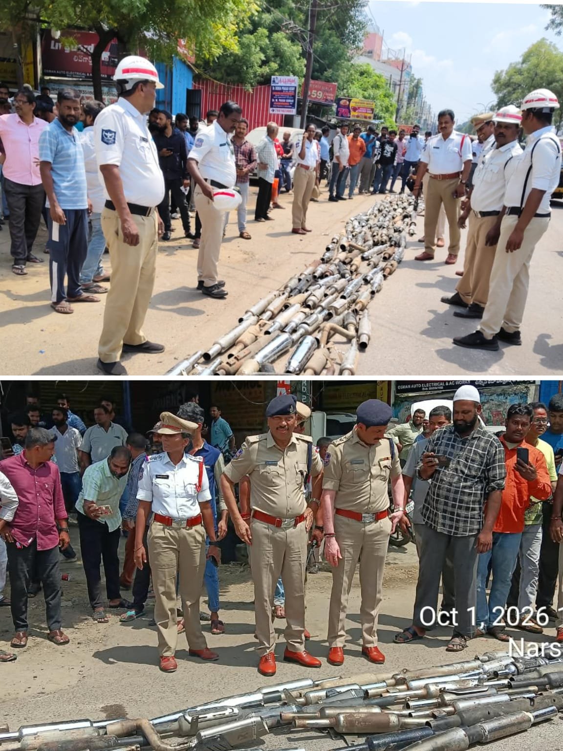 మార్పు చేసిన సైలెన్సర్లకు రోడ్డు రోలర్ తో ధ్వంసం350 సైలెన్సర్లు ధ్వంసం..అధిక శబ్దంతో ప్రజలకు ఇబ్బంది కలిగిస్తే కఠిన చర్యలు